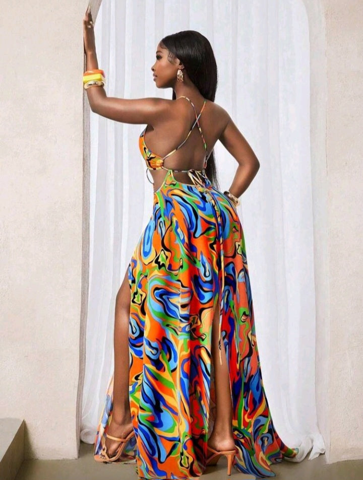 Vestido longo feminino estampa colorida - Coleção Imani