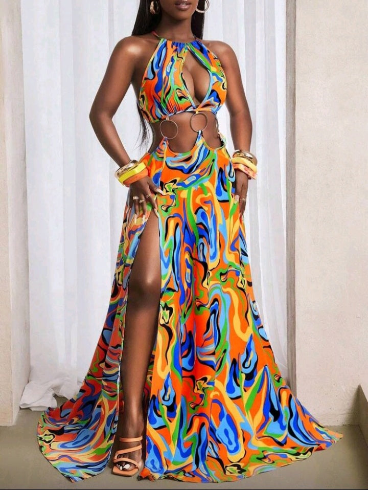 Vestido longo feminino estampa colorida - Coleção Imani