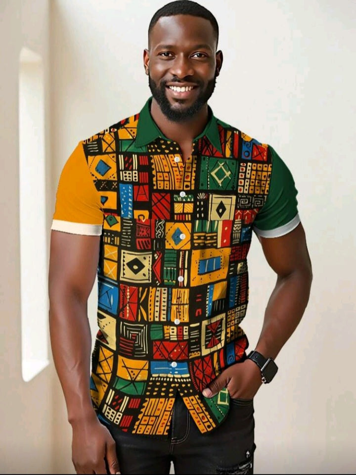 Camisa masculina estampa africana - Coleção Akin