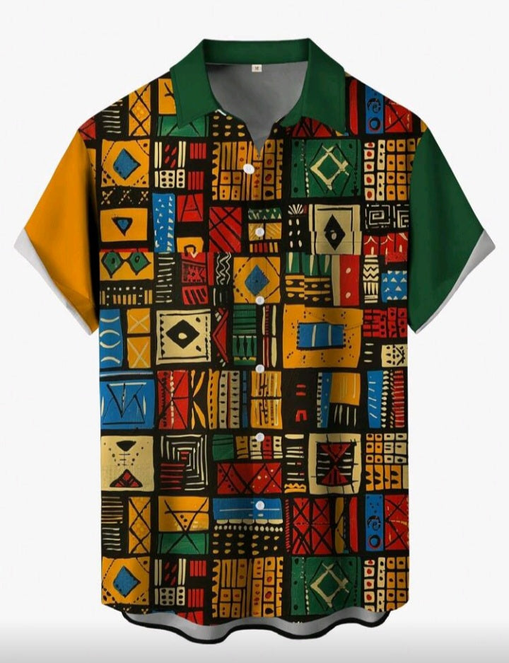 Camisa masculina estampa africana - Coleção Akin